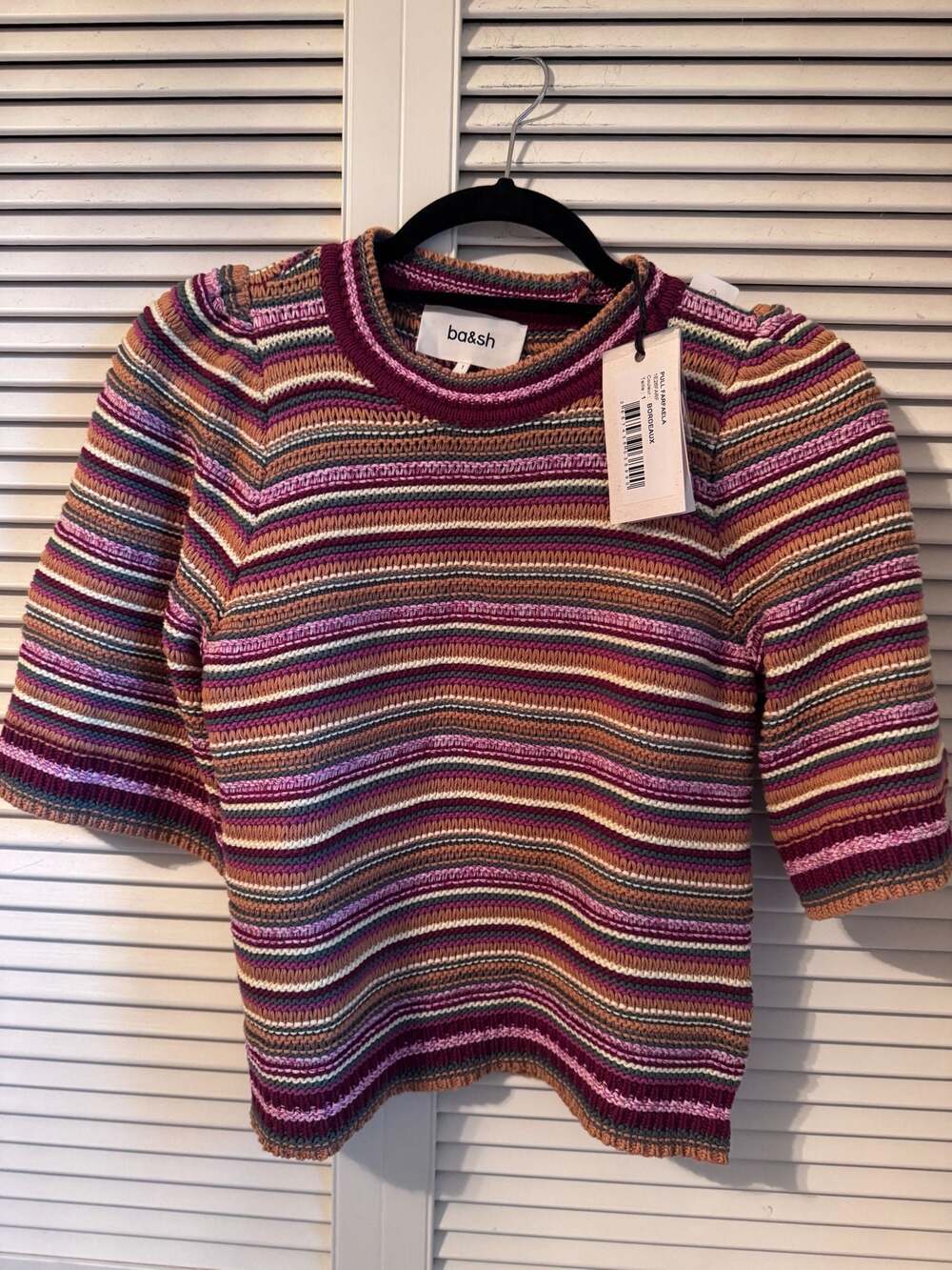 ba&sh Farfaela Striped Short Sleeve Sweater Bordeaux Size 1